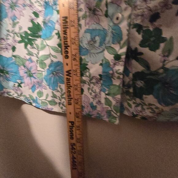 Talbots Non Iron Floral Sleeveless Shirt Women's 16W Blue Tropical Resort Cruise - Picture 8 of 9